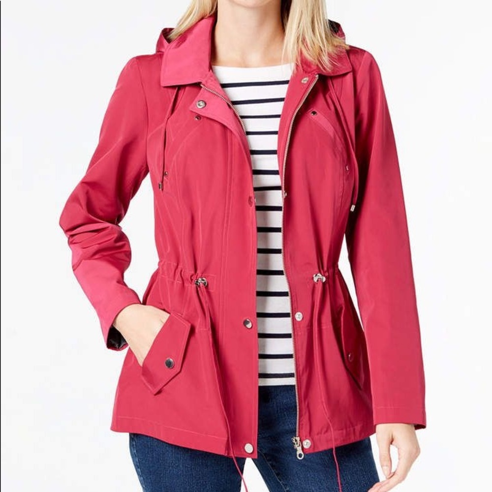 Charter Club - water resistant anorak hooded jacket deep red raincoat